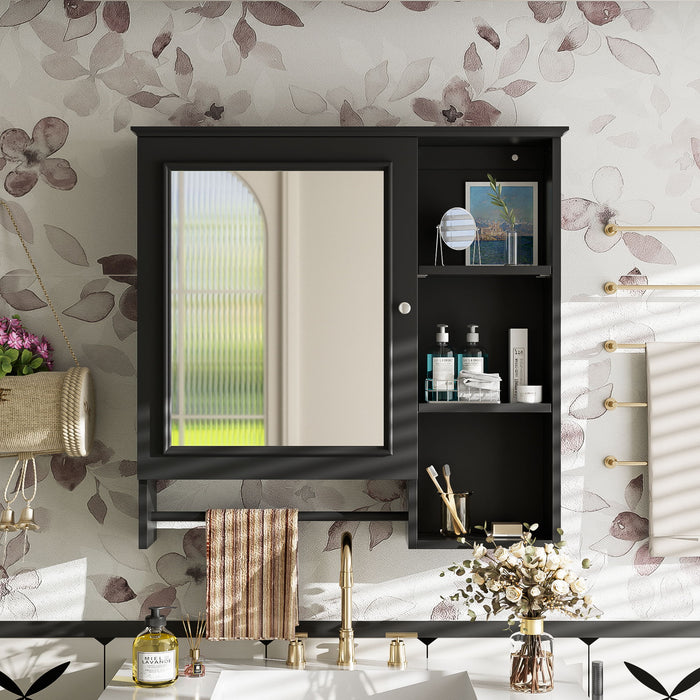 Wall Mounted Bathroom Storage Cabinet, Medicine Cabinets With Large Mirror Door, Adjustable Shelves And Three Open Storage Levels(Not Include Bathroom Vanity)