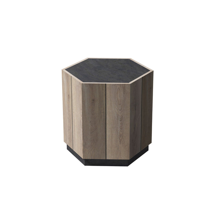 Hexagonal Rural Style Garden Retro With Drawer Living Room Corner Table Bedroom Bedside Table - Light Oak