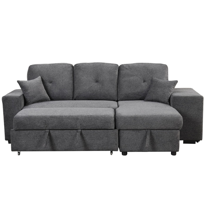 Reversible Sleeper Sectional Sofa Bed With Side Shelf And 2 Stools, Pull-Out L-Shaped Sofa Bed, Corner Sofa-Bed With Storage Chaise Left / Right Hande For Living Room