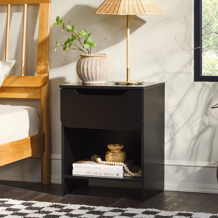 Modern Minimalist 1 Drawer Nightstand With Cubby