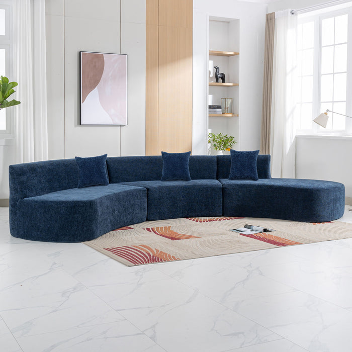 Stylish Curved Sofa Sectional Sofa Chenille Sofa Couch With Three Throw Pillows For Living Room