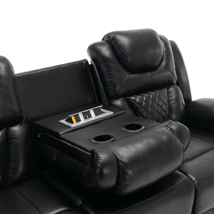 Home Theater Seating Manual Recliner Chair With Center Console And Led Light Strip For Living Room