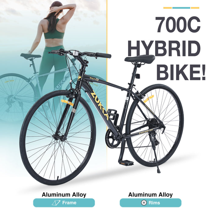 Shimano - 7 Speed Hybrid Bike Aluminum Alloy Frame C-Brake 700C Road Bike For Men Women's City Bicycle