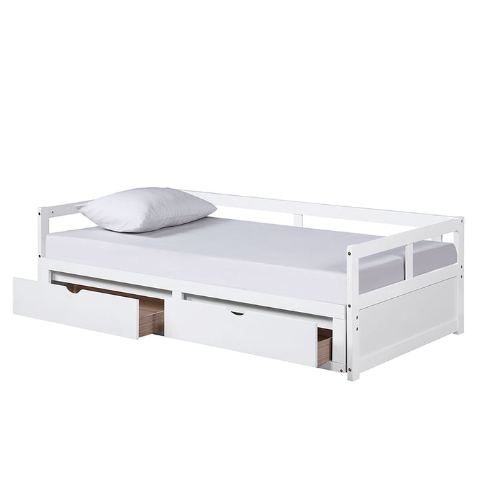 Wooden Daybed With Trundle Bed And Two Storage Drawers, Extendable Bed Daybed, Sofa Bed For Bedroom Living Room