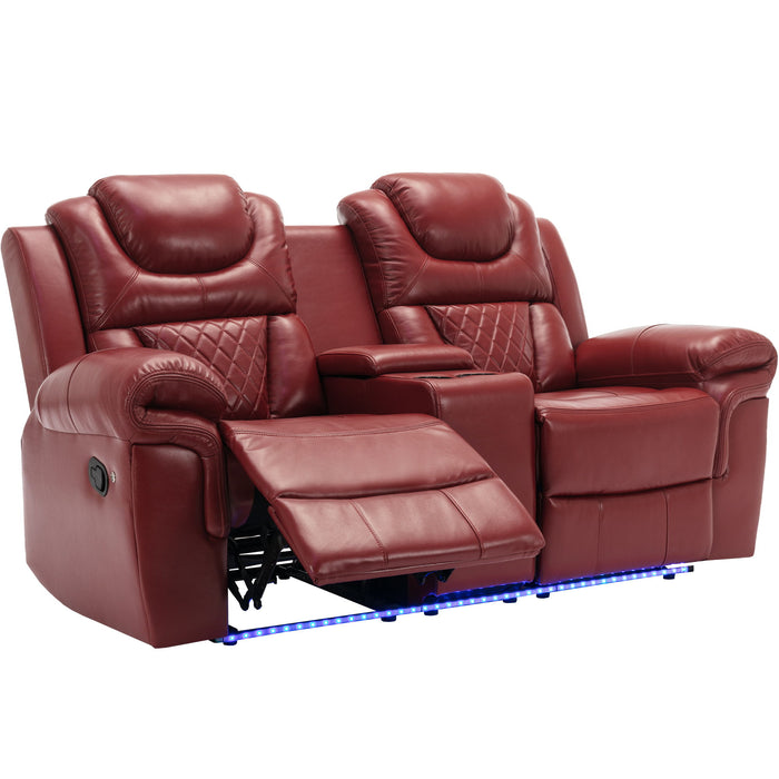 3 Pieces Recliner Sofa Sets Home Theater Seating Manual Recliner Chair With Center Console And Led Light Strip For Living Room