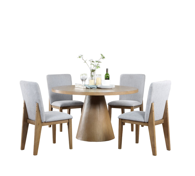 Delphine - Round Dining Table Set With Chairs (Set of 5) - Oak Finish And Gray