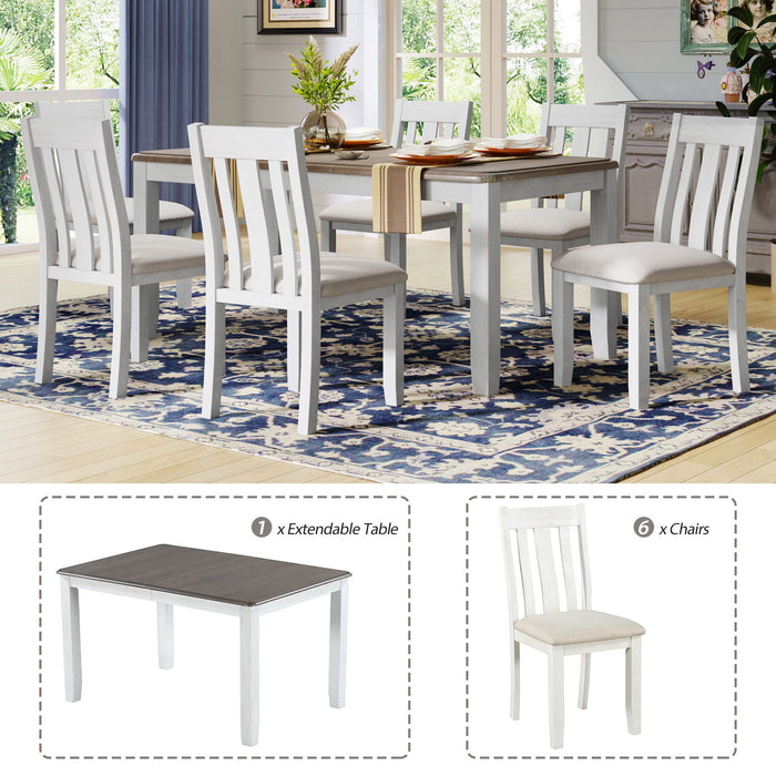 Dining Table Set Retro Style With Extendable Table And Upholstered Chairs