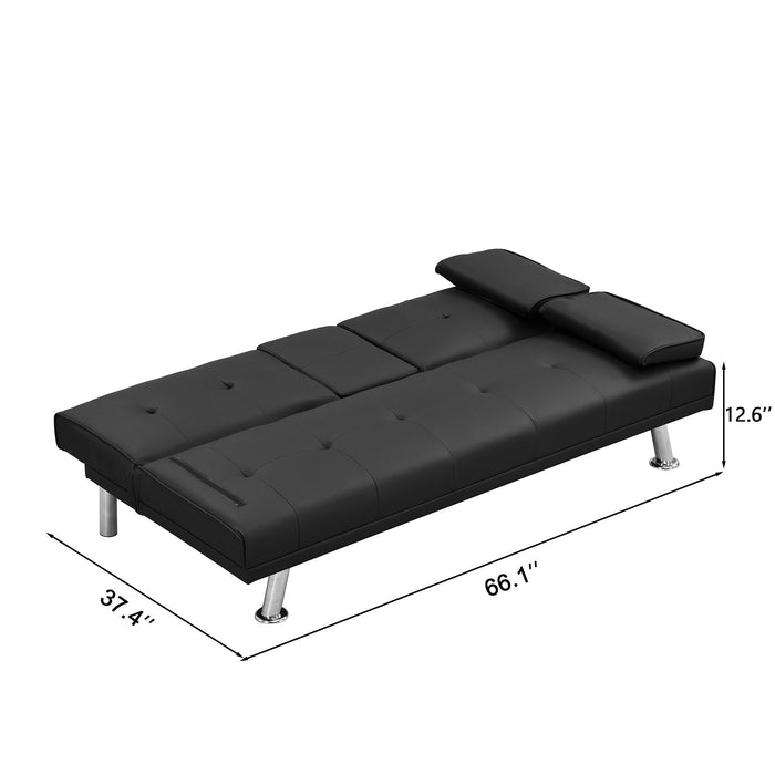 Futon Sofa Bed With Armrest Two Holders