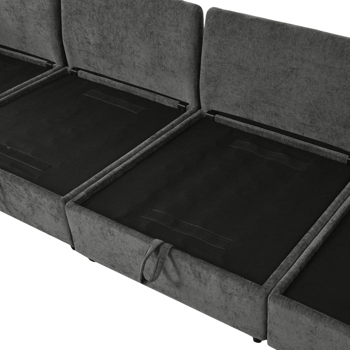 Versatile 6 Piece Modular Sofa Bed With Storage, Stylish Faux Double Layer Cushions, Comfortable & Durable Design, Perfect For Any Living Space