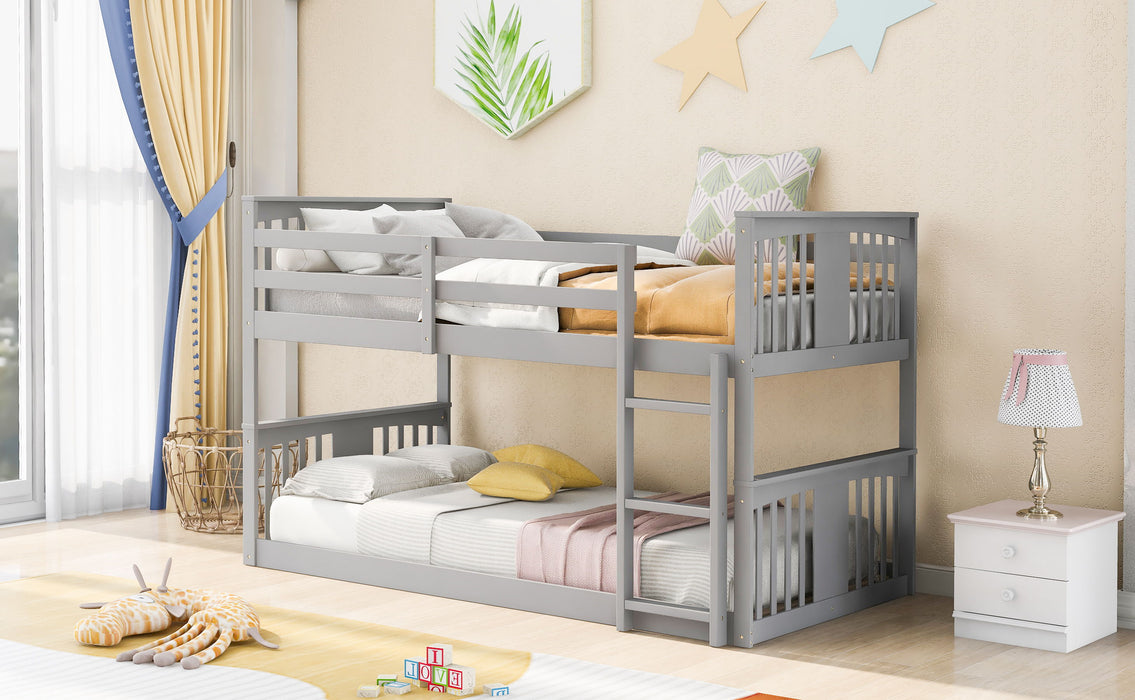 79.5" Twin Over Twin Bunk Bed With Ladder - Gray