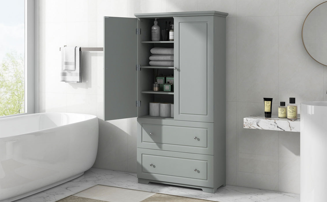 Wide Bathroom Storage Cabinet, Freestanding Storage Cabinet With Two Drawers And Adjustable Shelf, MDF Board With Painted Finish - Gray