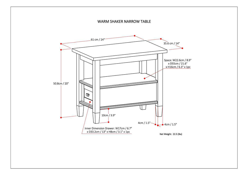 Warm Shaker - Narrow Side Table