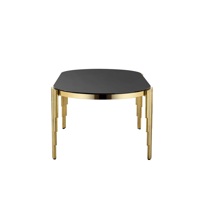 Glass Top Oval Dining Table With Gold Stainless Steel Base For 8 Seats - Gold / Black