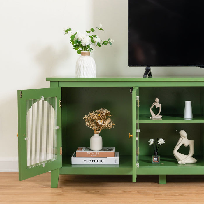 Stylish TV Cabinet, Entertainment CenterTV Stand, TVconsoletable, Media Console, Solidwood Frame, Changhong Glass Door, Metal Handle - Antique Green