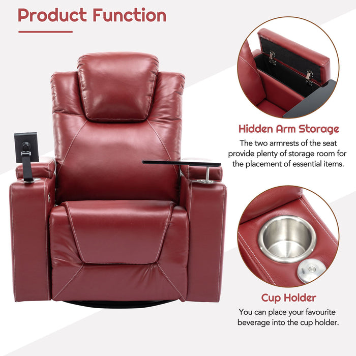 270° Swivel Power Recliner Individual Seat Home Theater Recliner With Surround Sound, Cup Holder, Removable Tray Table, Hidden Arm Storage For Living Room