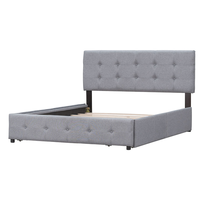 Queen Size Upholstered Platform Bed With Classic Headboard And 4 Drawers, No Box Spring Needed - Light Gray