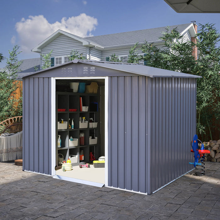 Outdoor Storage Shed 8 x 6 Ft Large Metal Tool Sheds, Heavy Duty Storage House With Sliding Doors With Air Vent For Backyard Patio Lawn To Store Bikes, Tools, Lawnmowers - Dark Gray