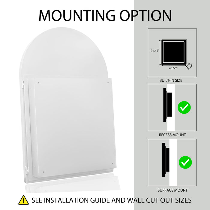 Arched Recessed Medicine Cabinet, Metal Framed Bathroom Wall Cabinet With Mirror And Adjustable Shelves, Wall Mirror With Storage For Bathroom