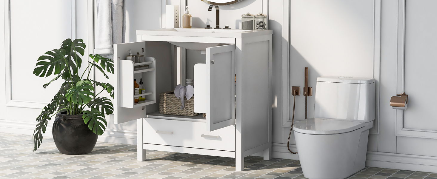 Bathroom Vanity With Single Sink, Combo Cabinet Undermount Sink, Bathroom Storage Cabinet With 2 Doors And A Drawer, Soft Closing, Multifunctional Storage, Solid Wood Frame