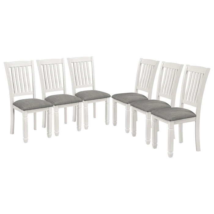 7 Piece Dining Table Set Wood Dining Table And 6 Upholstered Chairs With Shaped Legs For Dining Room / Living Room Furniture - Gray / White