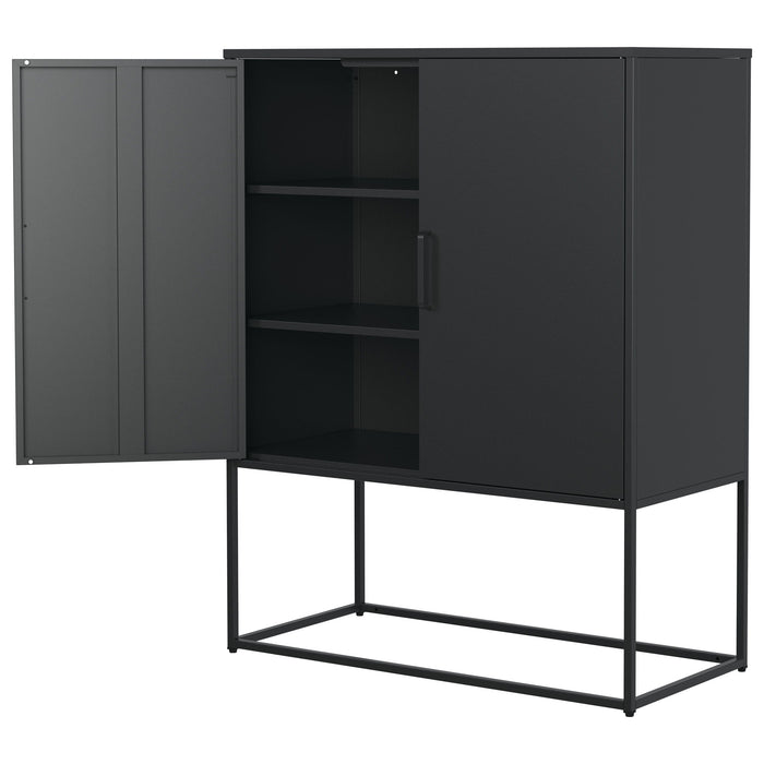 Heavy Duty Metal Buffet Sideboard Modern Steel Storage Cabinet With 2 Shelves, Free Standing Accent Cabinet With Magnetic Doors For Bedroom, Kitchen, And Home Office, Anti-Tip Design