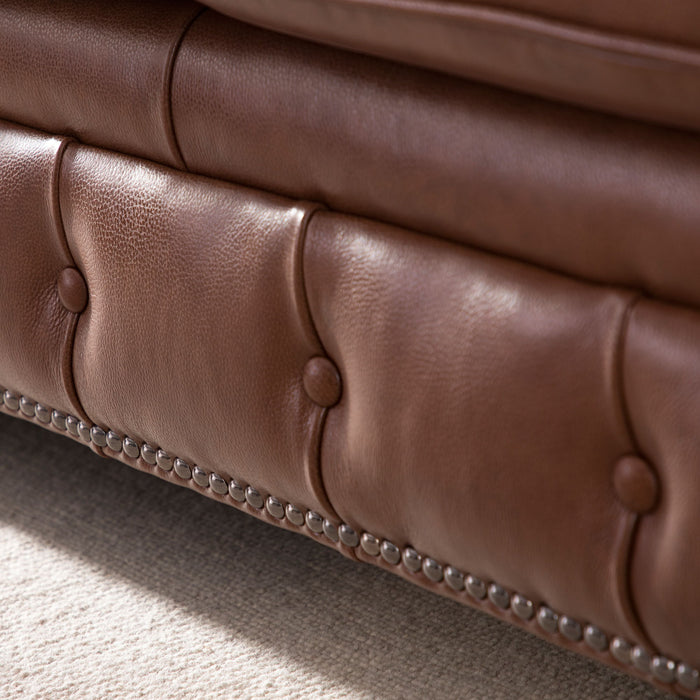 Traditional Tufted Leather Chesterfield Nailhead Sofa