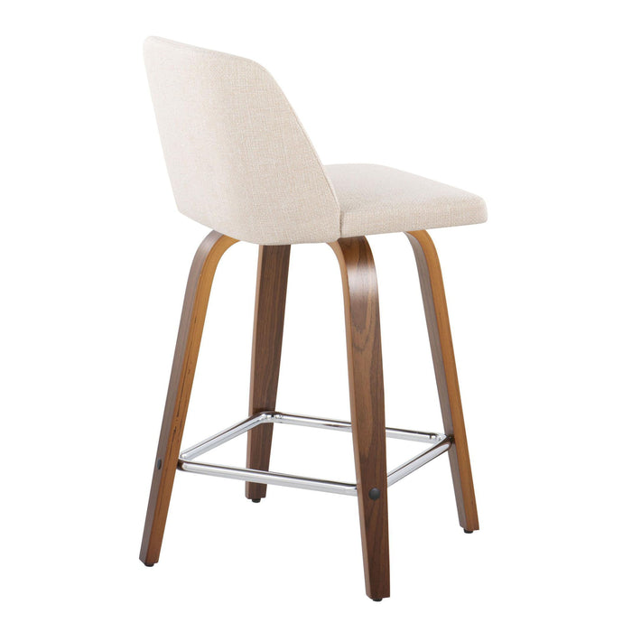 Toriano - Mid Century Modern Fixed Height Counter Stool With Swivel And Square Footrest (Set of 2)