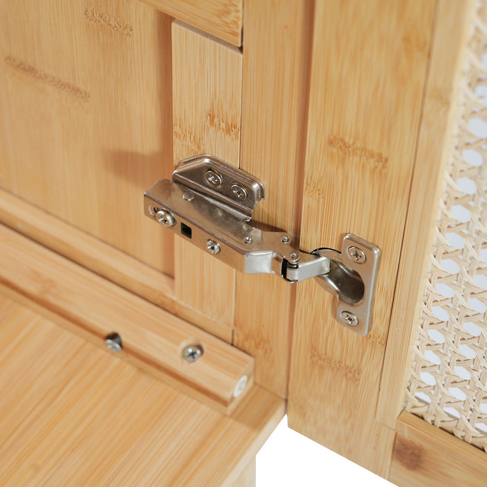 Bathroom Vanity Crafted From Natural Materials, Featuring Handmade Rattan Doors And Soft-Closing Mechanisms - Light Brown