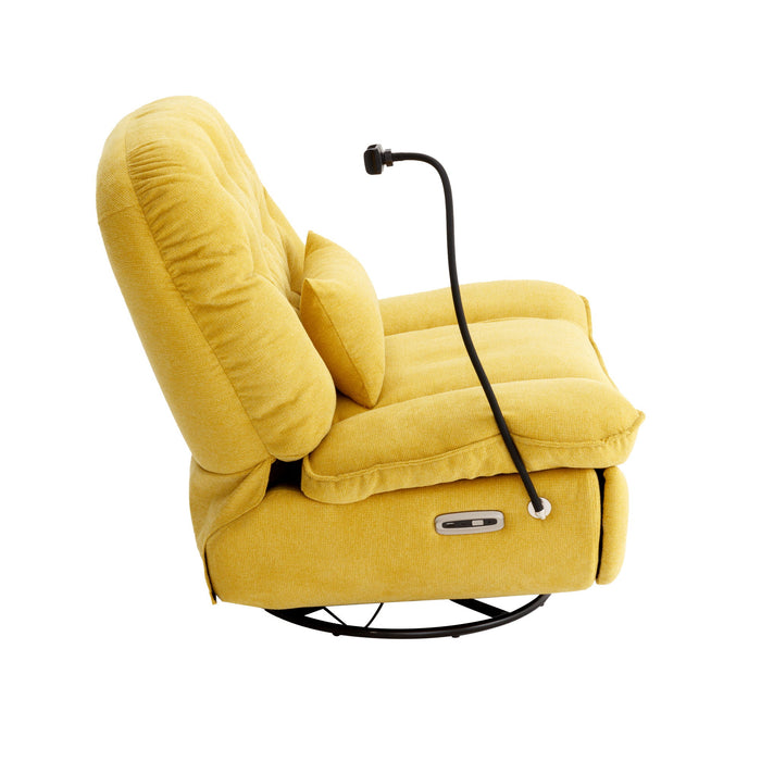 270° Swivel Power Recliner With Voice Control - Bluetooth Music Player, USB Ports, Atmosphere Lamp, Hidden Arm Storage And Mobile Phone Holder For Living Room, Bedroom, Apartment