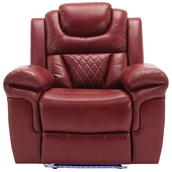 3 Pieces Recliner Sofa Sets Home Theater Seating Manual Recliner Chair With Center Console And Led Light Strip For Living Room