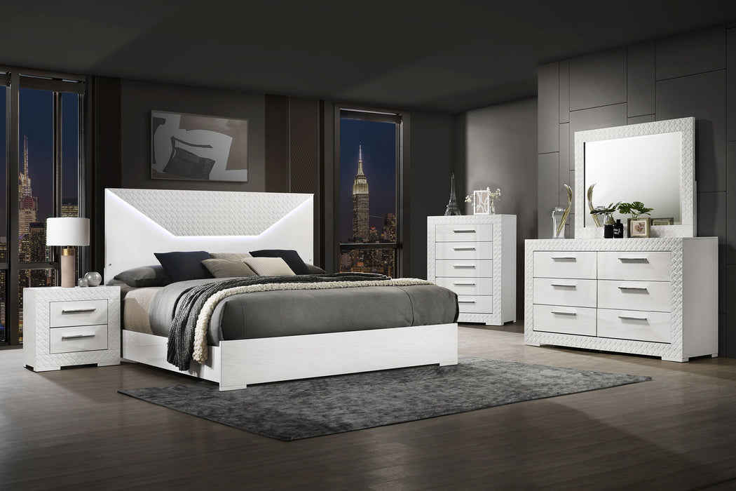 Ives - 5-Piece Queen Bedroom Set - White High Gloss