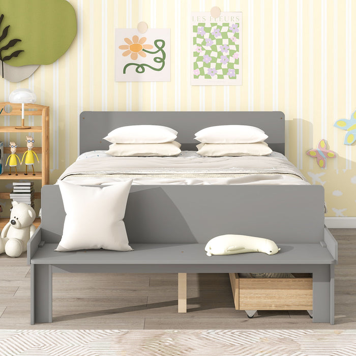 Bed With Footboard Bench, 2 Drawers