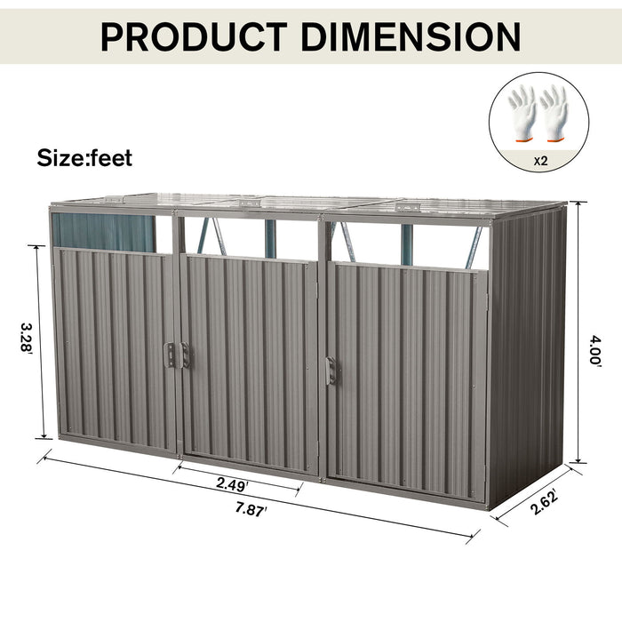 Garbage Bin Shed Stores 2 Trash Cans Metal Outdoor Bin Shed For Garbage Storage, Stainless Galvanized Steel, Bin Shed For Garden Yard Lawn