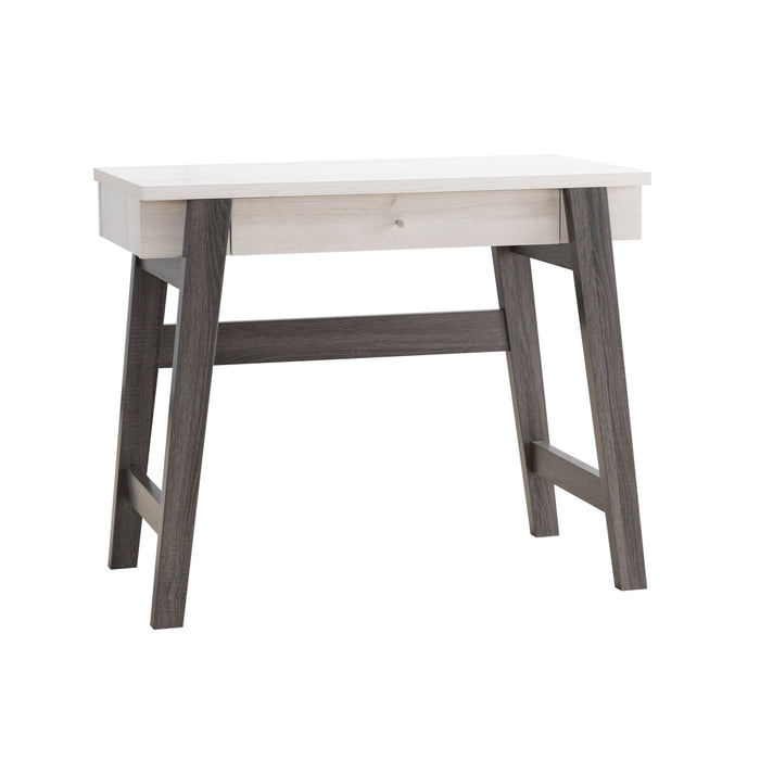 Writing Desk, Home Office Desk With Drawer - White & Distressed Grey