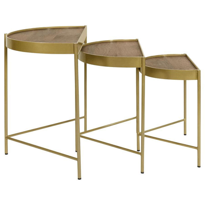 Tristen - 3 Piece Demilune Nesting Table With Recessed Top - Brown And Gold