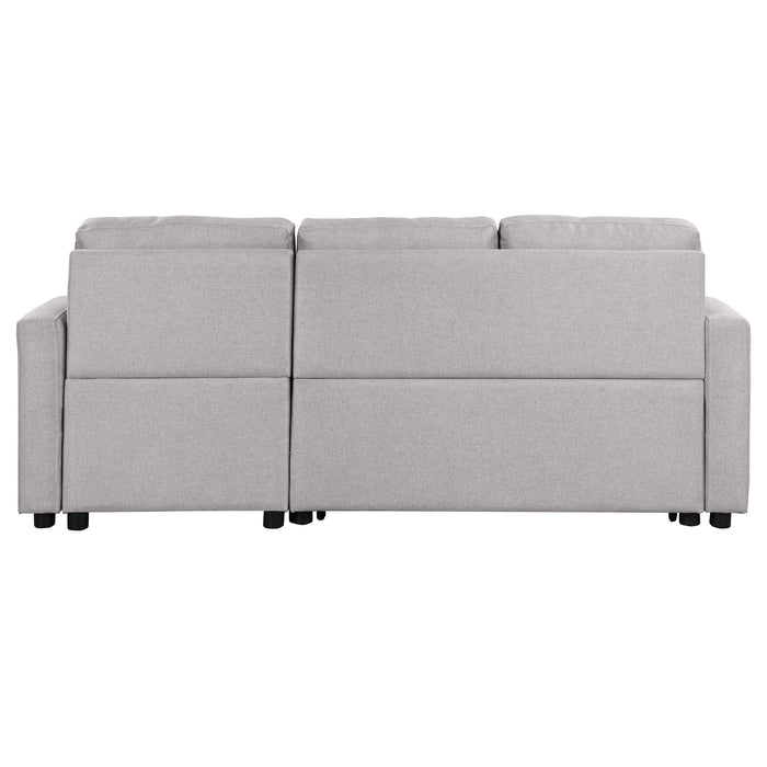 Pull Out Sofa Bed Modern Padded Upholstered Sofa Bed, Linen Fabric 3 Seater Couch With Storage Chaise And Cup Holder, Small Couch For Small Spaces