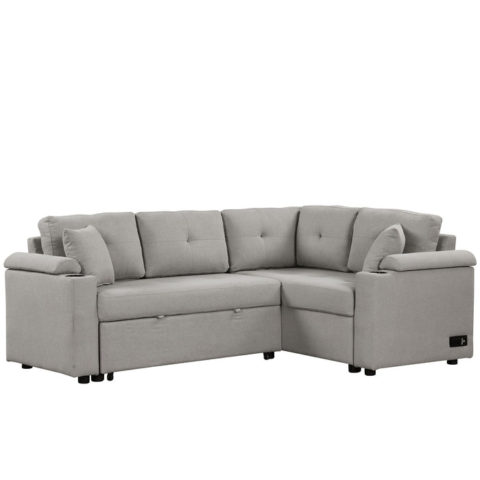 L-Shape Sofa Bed Pull-Out Sleeper Sofa With Wheels, USB Ports, Power Sockets For Living Room