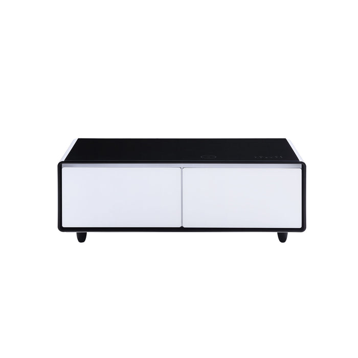 Modern Smart Coffee Table With Built-In Fridge, Bluetooth Speaker, Wireless Charging Module, Touch Control Panel, Power Socket, USB Interface, Outlet Protection, Atmosphere Light