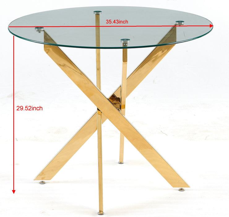 Dining Table With Cross Metal Leg And Tempered Glass, Modern Space Saving Kitchen Table For Living Room