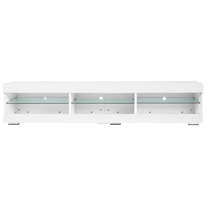 Modern LED TV Stand, Entertainment Center With Storage And Glass Shelves, TV Cabinet Table For Living Room - White