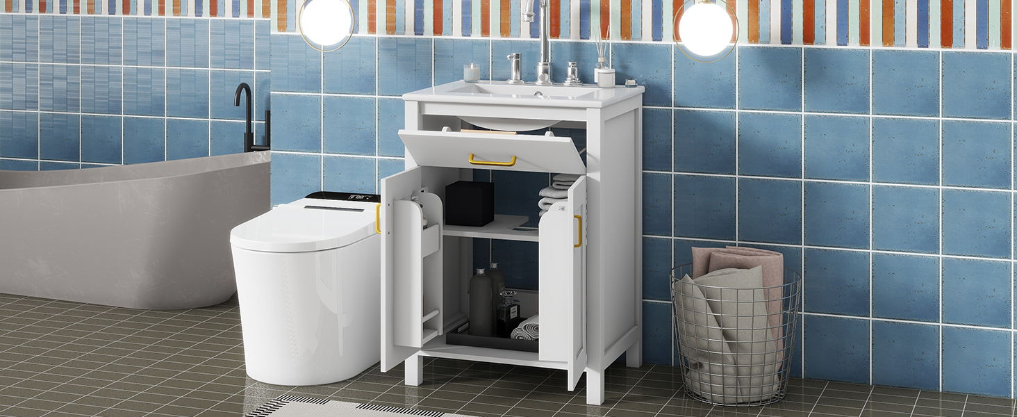 Bathroom Vanity Combo With Ceramic Sink, Luxurious Space-Saving Vanity, 2 Soft Close Doors