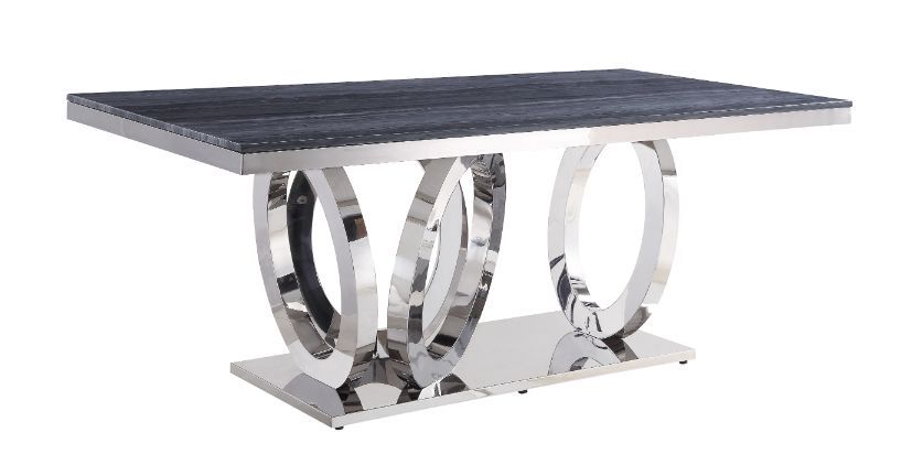 Nasir - Dining Table - Gray Printed Faux Marble & Mirrored Silver Finish Unique Piece Furniture