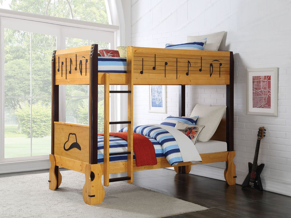 Petrus - Twin Over Twin Bunk Bed - Honey Oak & Espresso Unique Piece Furniture