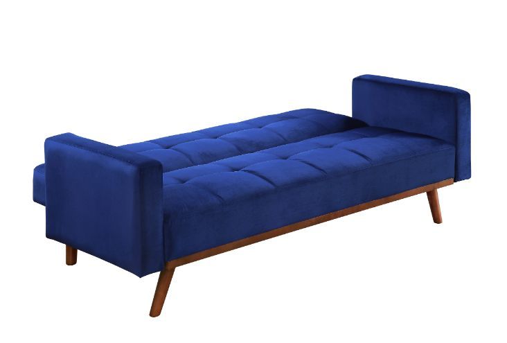 Tanitha - Futon - Blue Velvet & Natural Finish Unique Piece Furniture