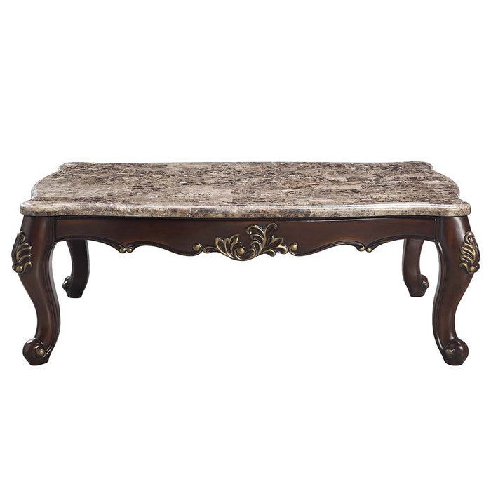 Ragnar - Coffee Table - Marble Top & Cherry Finish Unique Piece Furniture
