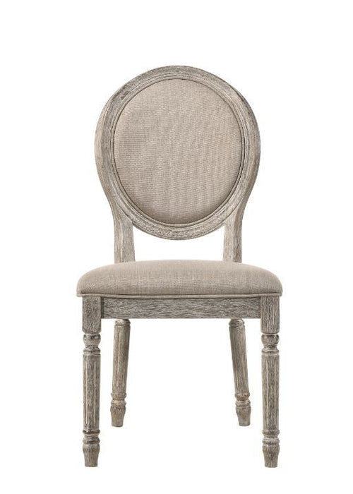 Faustine - Side Chair (Set of 2) - Tan Fabric & Salvaged Light Oak Finish Unique Piece Furniture