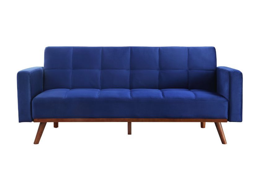 Tanitha - Futon - Blue Velvet & Natural Finish Unique Piece Furniture