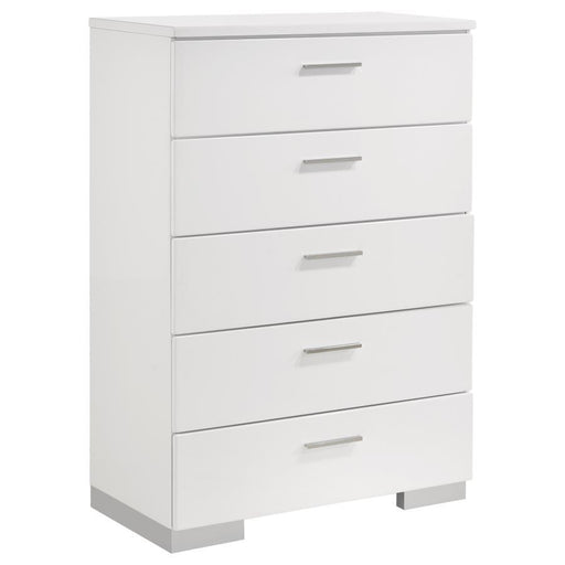 Felicity - 5-Drawer Chest - Glossy White Unique Piece Furniture